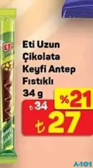 ETİ UZUN ÇİKOLATA KEYFİ ANTEP FISTIKLI 34 G